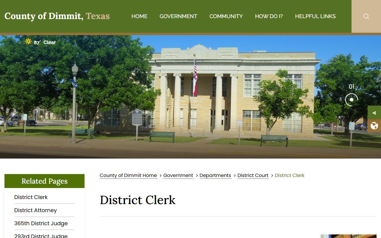 Dimmit County court records after jail arrest District Clerk page