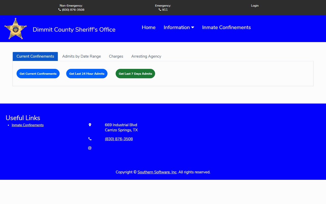 Dimmit County inmate population jail roster search fields